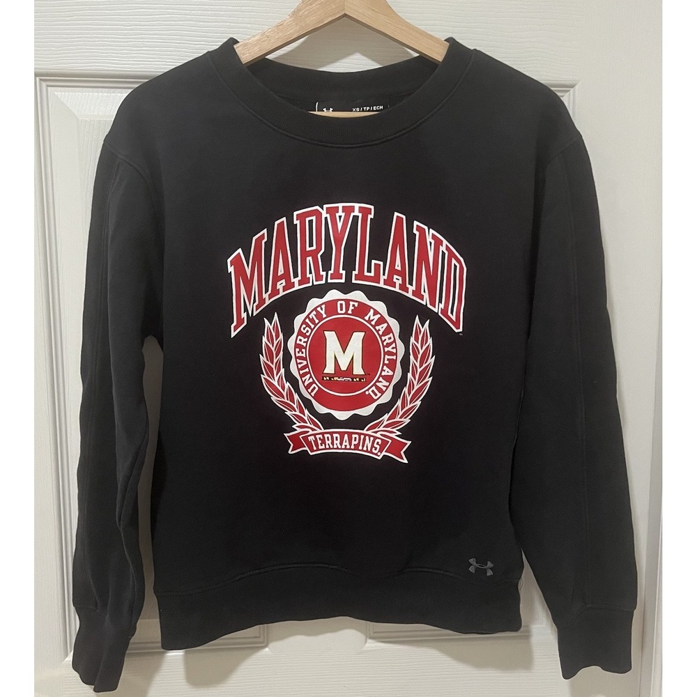 Under Armour Maryland Terrapins Crewneck Sweatshirt XS Black NCAA Logo Unisex